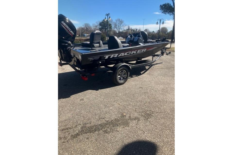 2026 Tracker Pro Team 175 boat on trailer in outdoor setting.