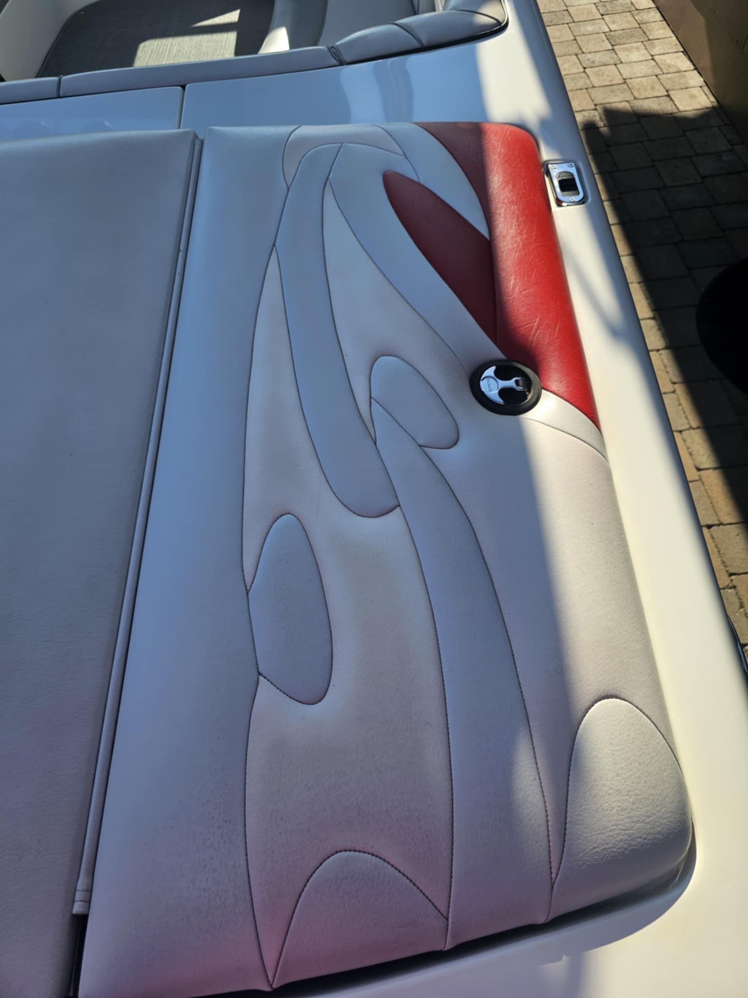 2006 MB PIGPR boat upholstery with red and white design.