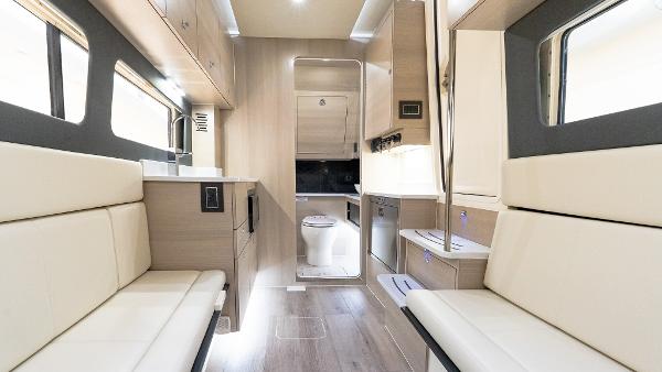 Luxurious interior of 2025 Scout 425 LXF with modern amenities and sleek design.