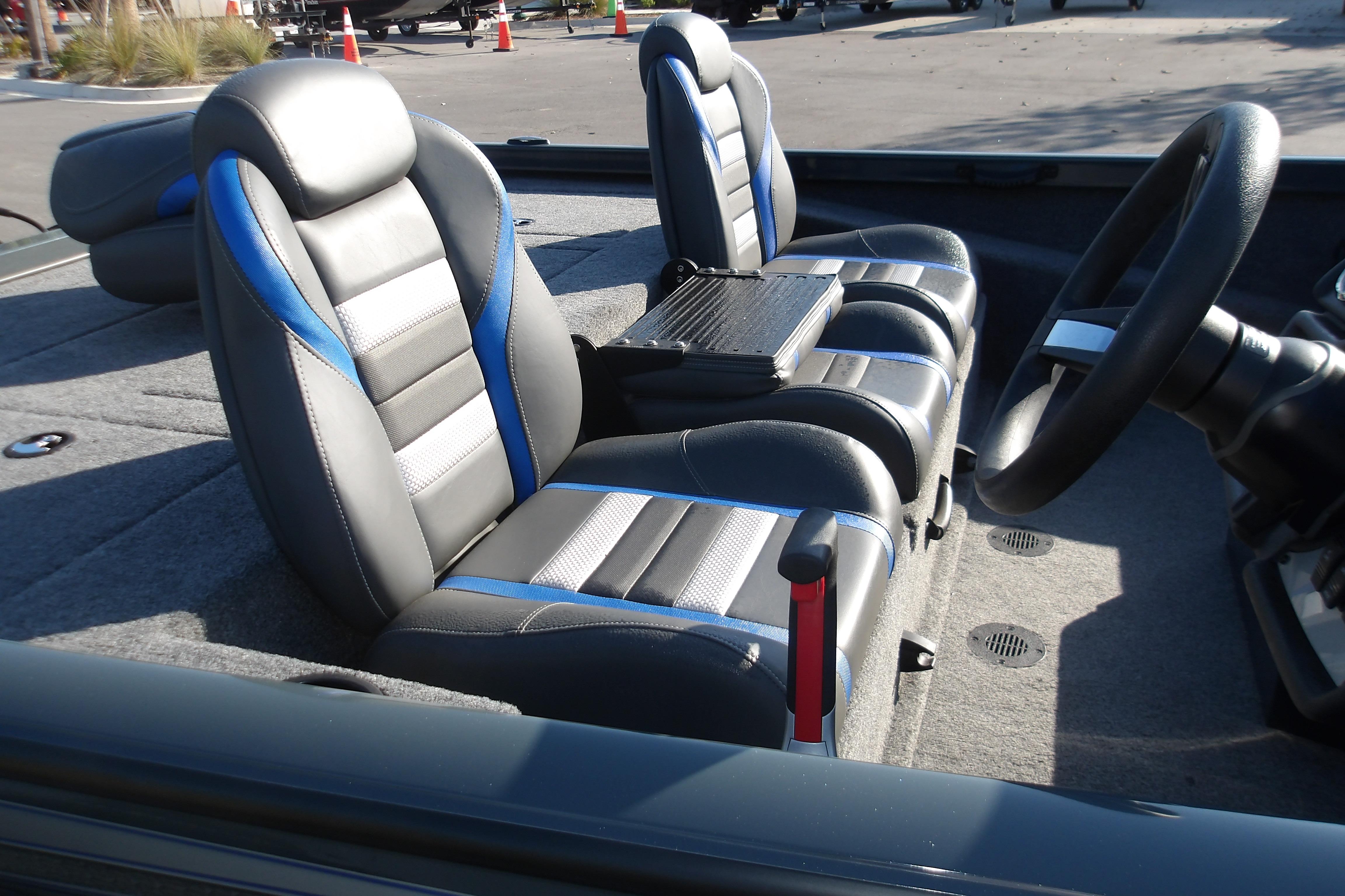 2024 Ranger RT188P boat interior with sleek, modern seating and steering wheel.