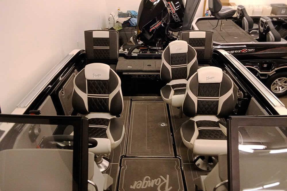 2026 Ranger 620xFS Pro boat interior with stylish seating and modern design.
