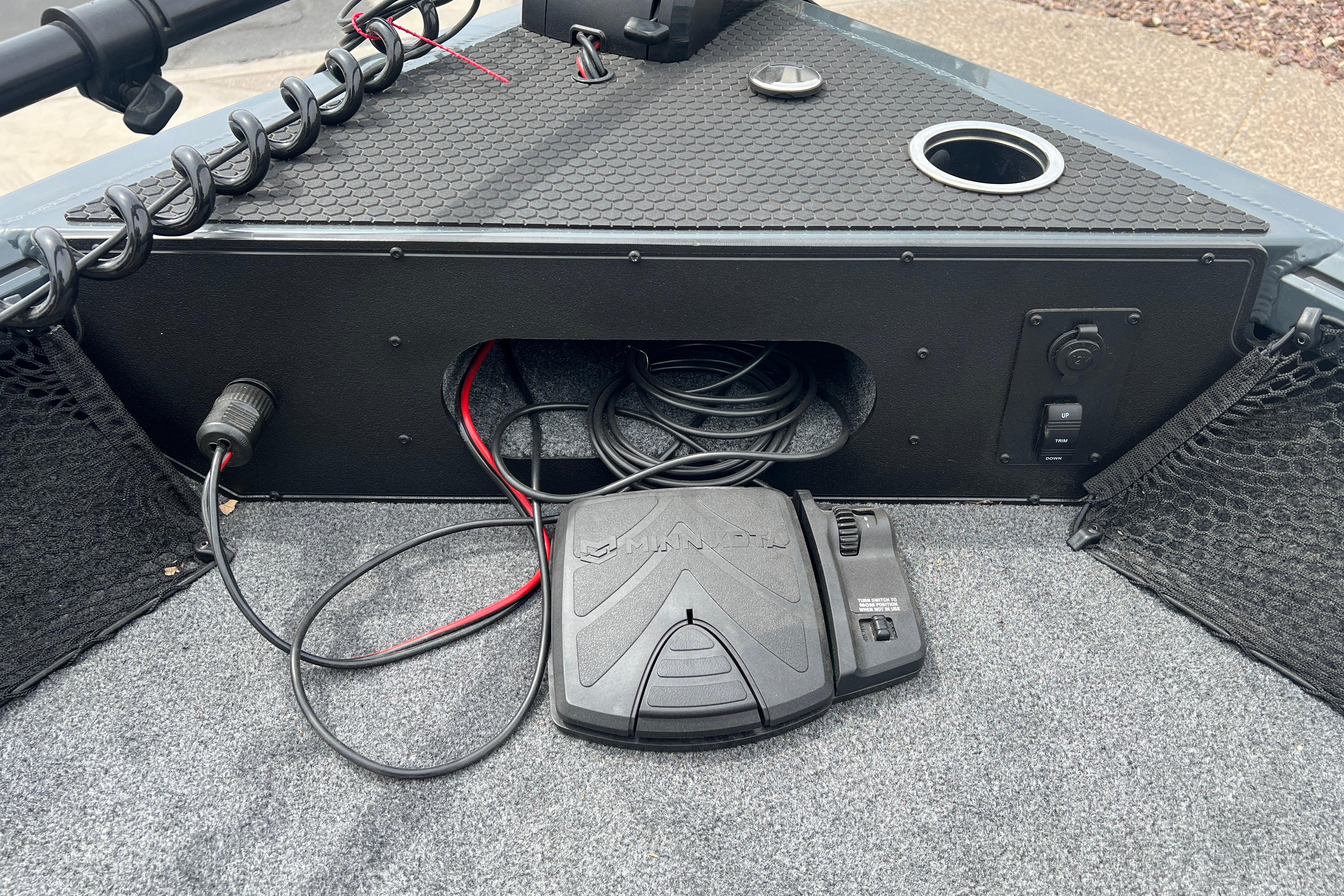 2026 Ranger VS1682SC Angler boat deck with Minn Kota foot pedal and wiring.