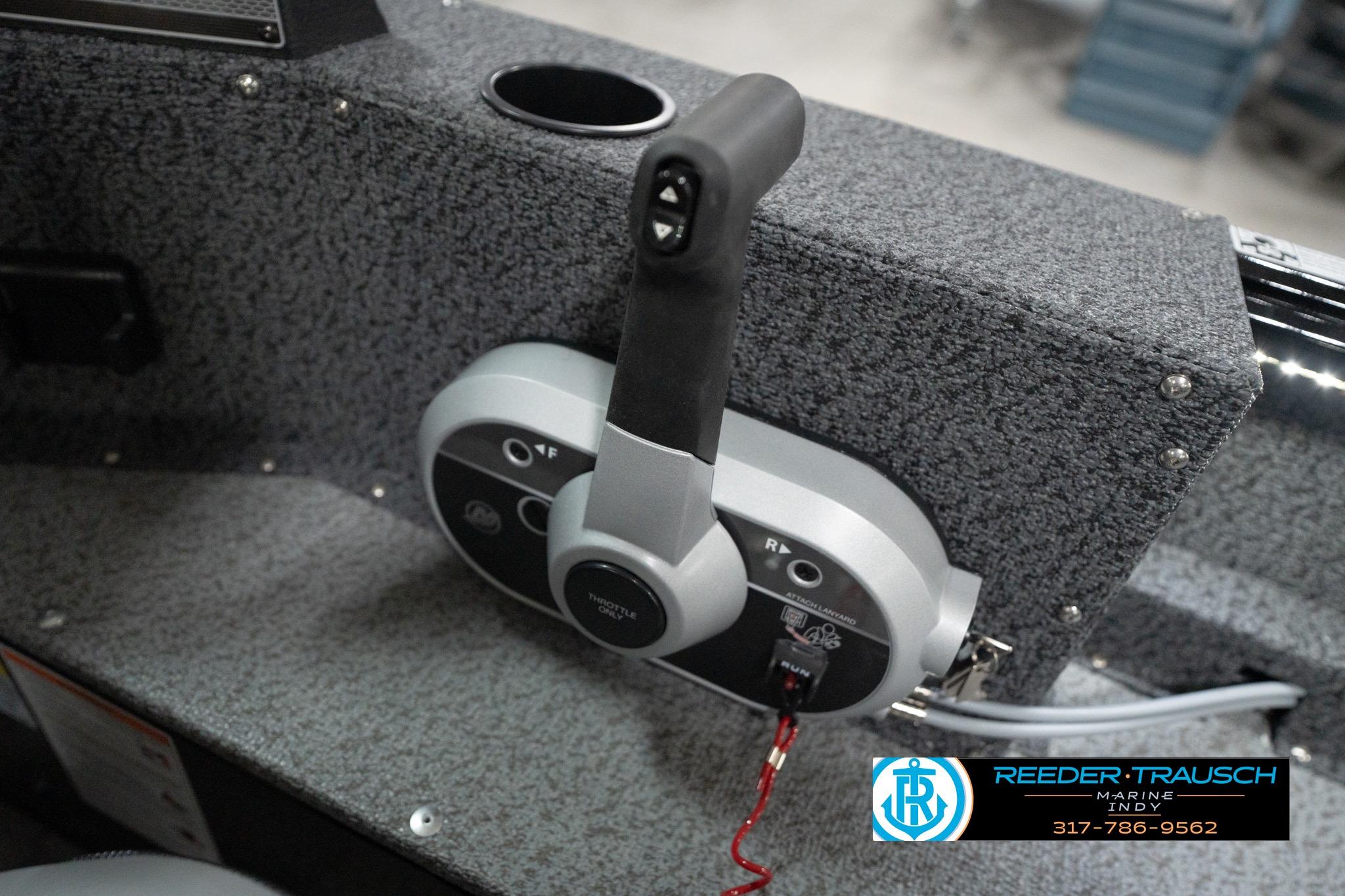 2026 Lund 1800 Explorer Sport throttle control on a textured gray panel.