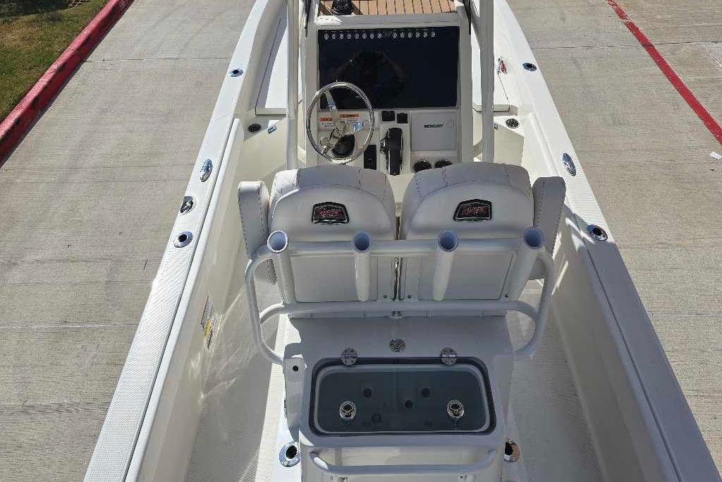 2025 Ranger 2360 Bay boat interior with dual seats and steering console.