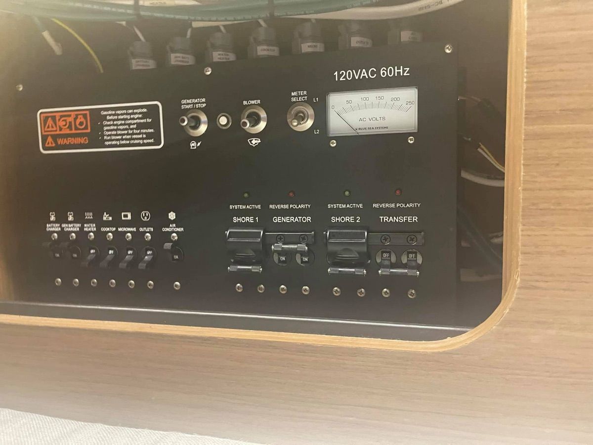 Electrical control panel on a 2019 Jeanneau NC 895 boat.