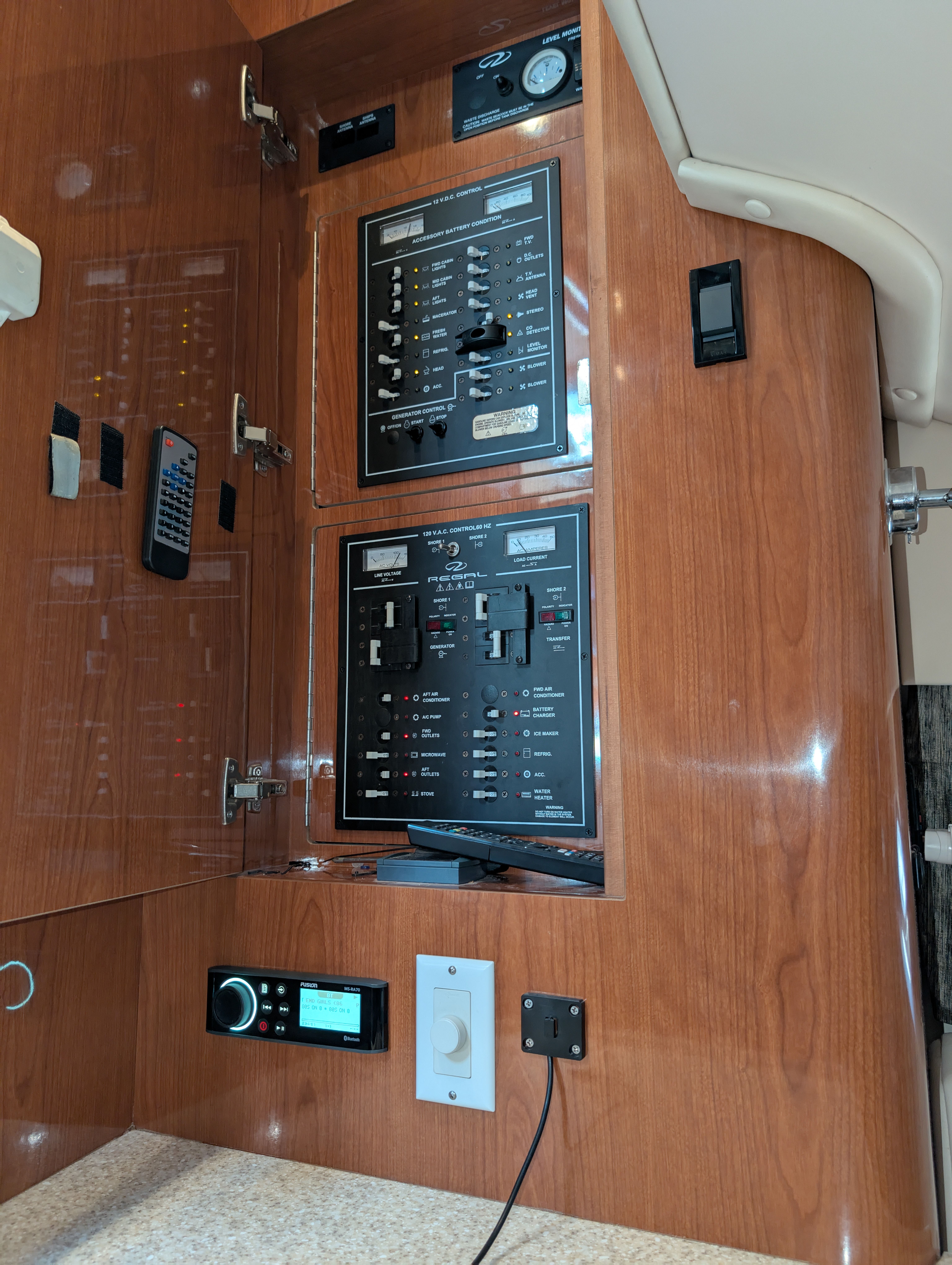 Electrical control panel on 2005 Regal Commodore 3560 yacht.