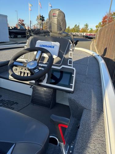2025 Ranger ALPHA 208 boat interior with steering wheel and Lowrance navigation system.