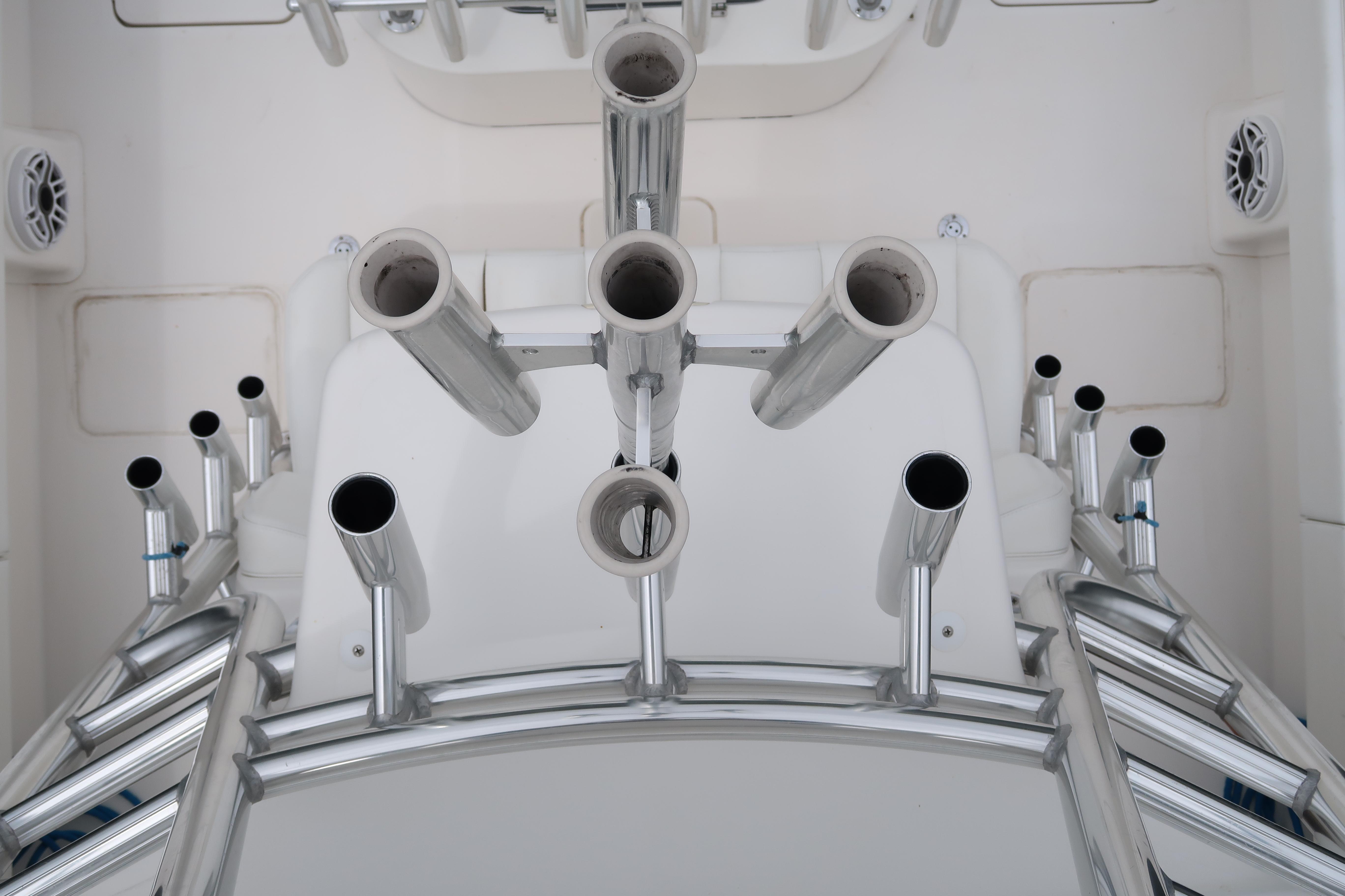 Rod holders on a 2016 Invincible 42 Open Fisherman boat.