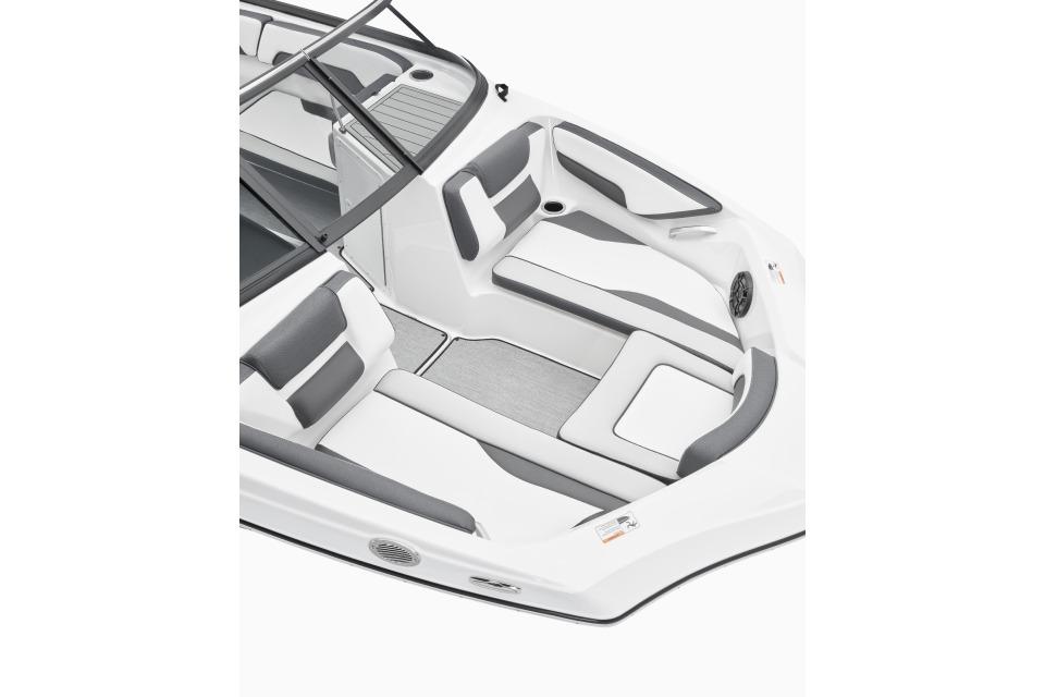 Manufacturer Provided Image: 2026 Yamaha Boats AR195 interior with sleek white and gray seating design.