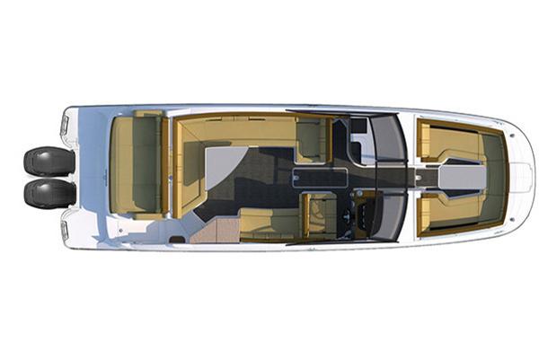 Manufacturer Provided Image: Top view of 2016 Sea Ray 290 Sundeck Outboard boat layout.