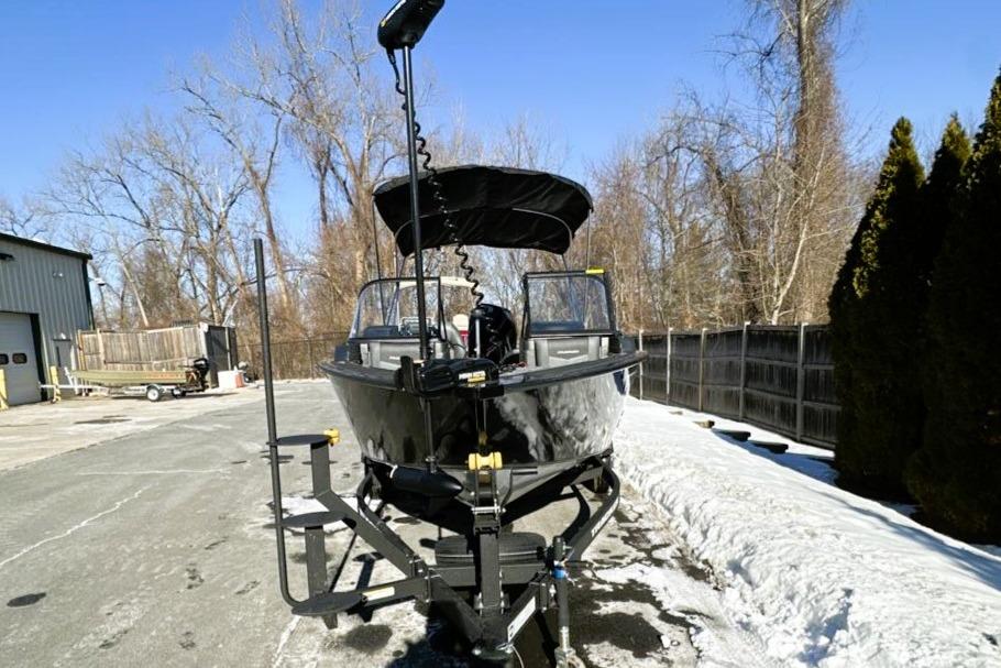 2026 Tracker Targa V-19 WT boat on trailer, parked in snowy outdoor setting.