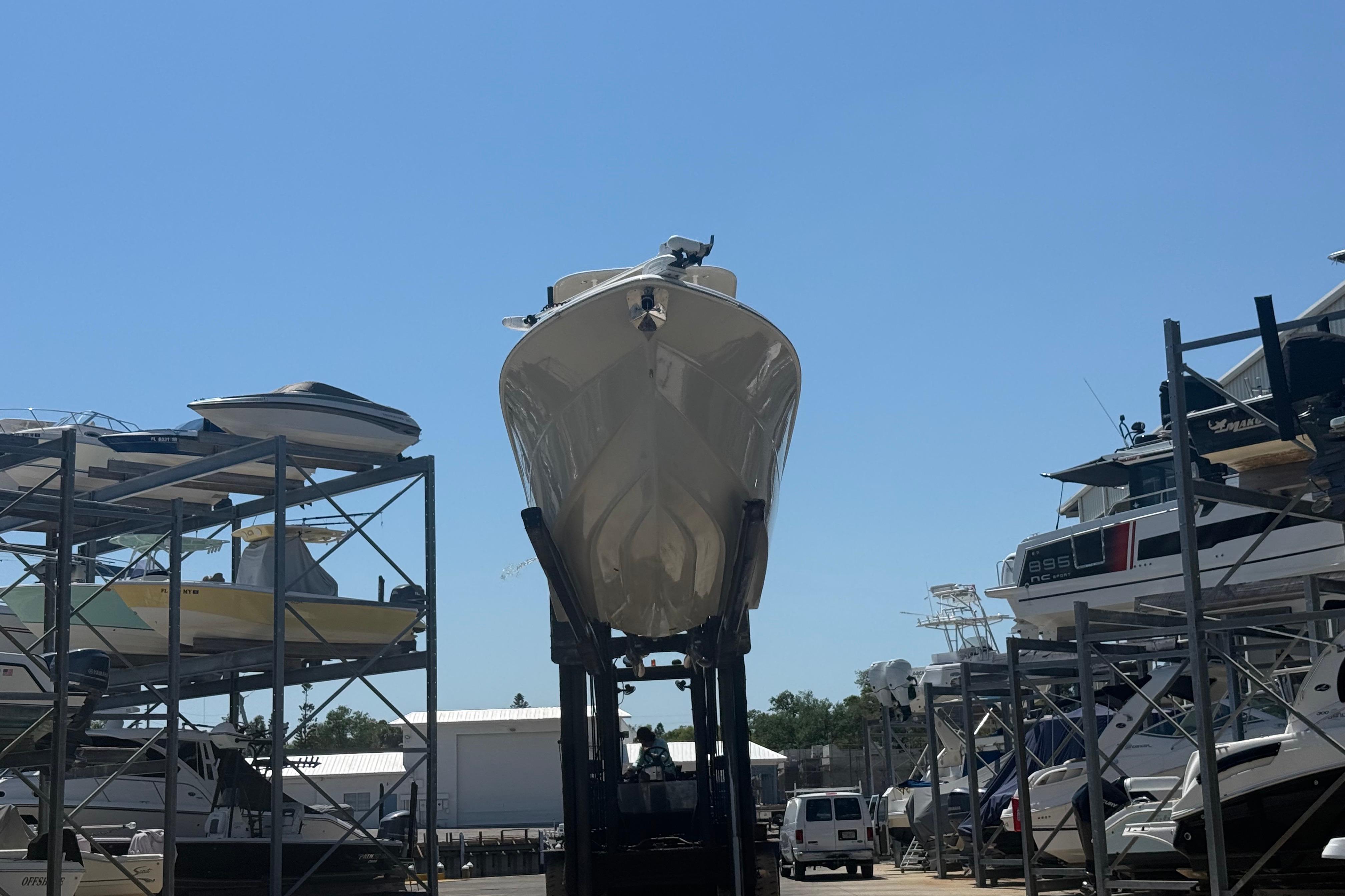 2019 Key West Billistic 281 Center Console boat in dry storage facility.