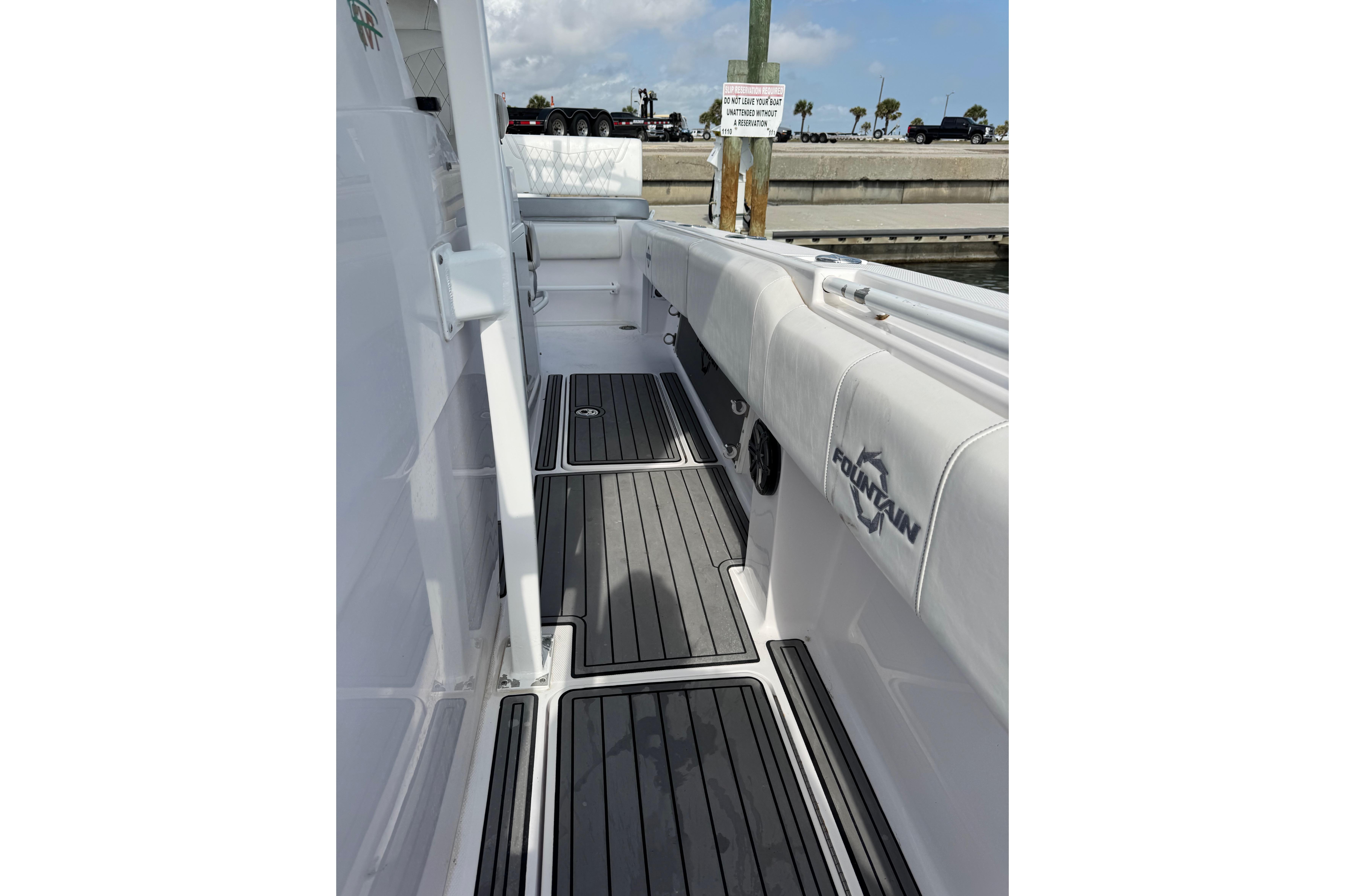 2018 Fountain 34 Center Console boat with sleek deck design and modern features.