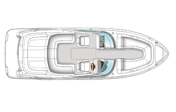 Top view layout of a 2015 Sea Ray 250 SLX boat, showcasing seating and helm design.