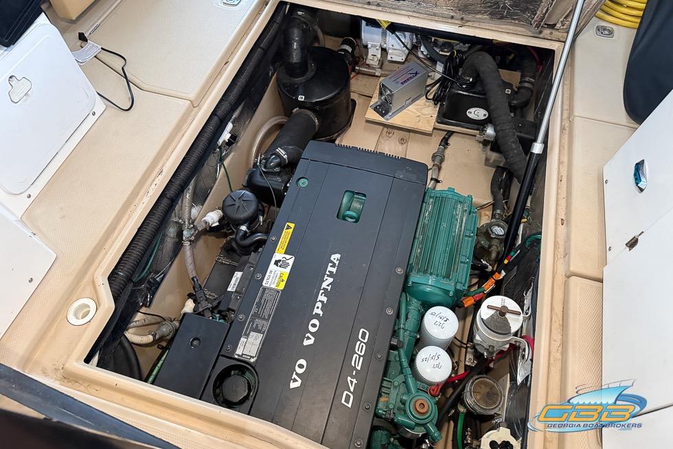 Engine compartment of 2013 Cutwater C-28 boat with Volvo Penta D4-260 engine.