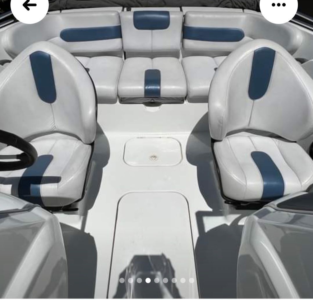 Interior view of a 2007 Sea-Doo 180 Challenger with gray and blue seating.
