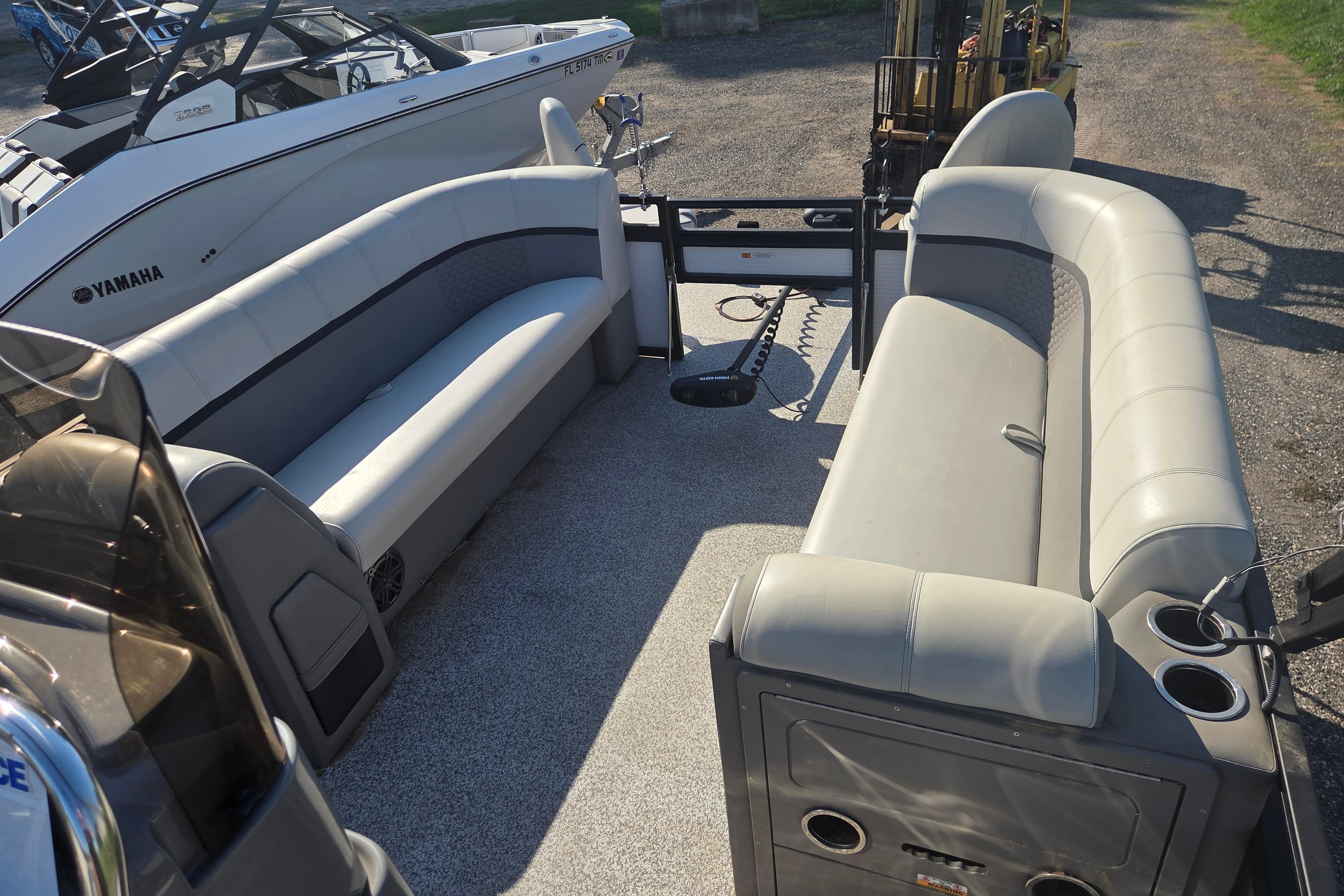 2024 Angler Qwest 8526 Pro Troll boat interior with spacious seating and modern design.