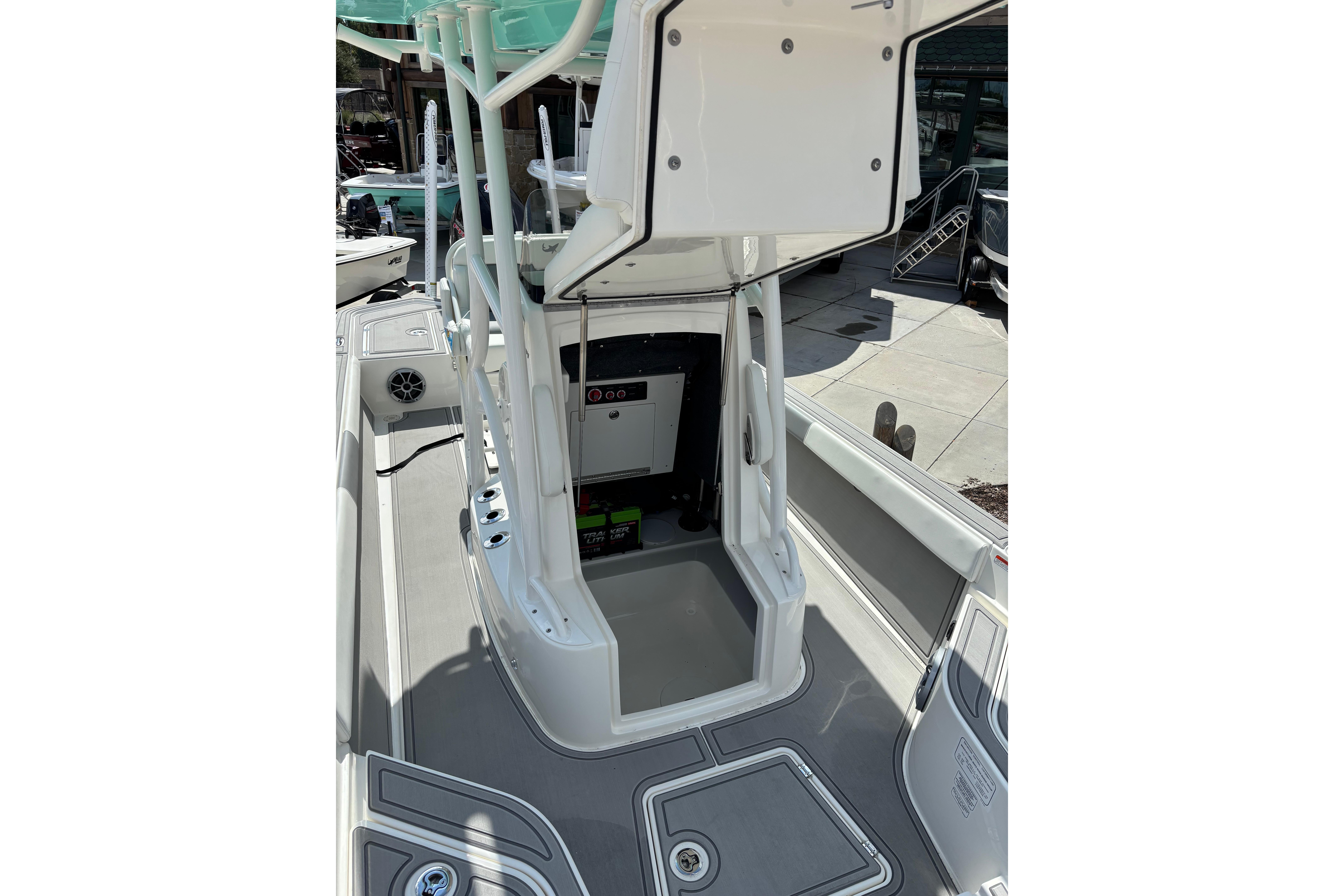 2026 Mako 24 APEX boat interior with modern design and equipment.