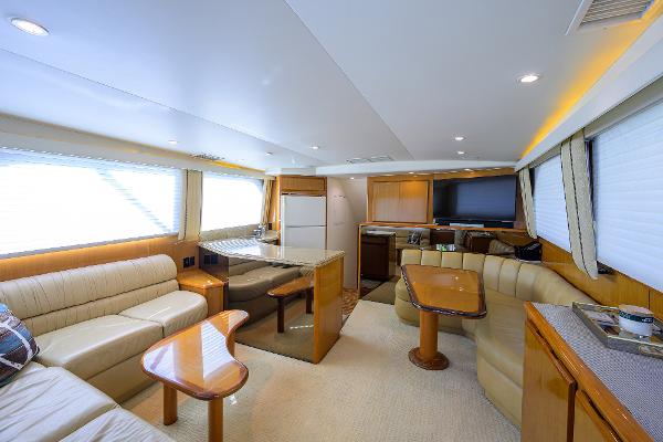 Luxurious interior of a 2000 Viking 50 Convertible yacht with elegant seating and modern amenities.