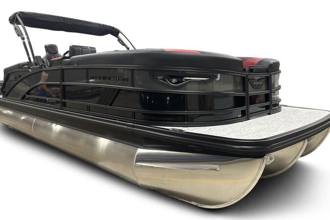 2026 Bennington 24 MFBSF pontoon boat, sleek black design, modern features, side view.