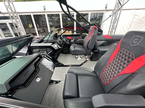 Interior of 2024 Godfrey XP 27' Windshield boat, featuring luxurious seating and modern design.