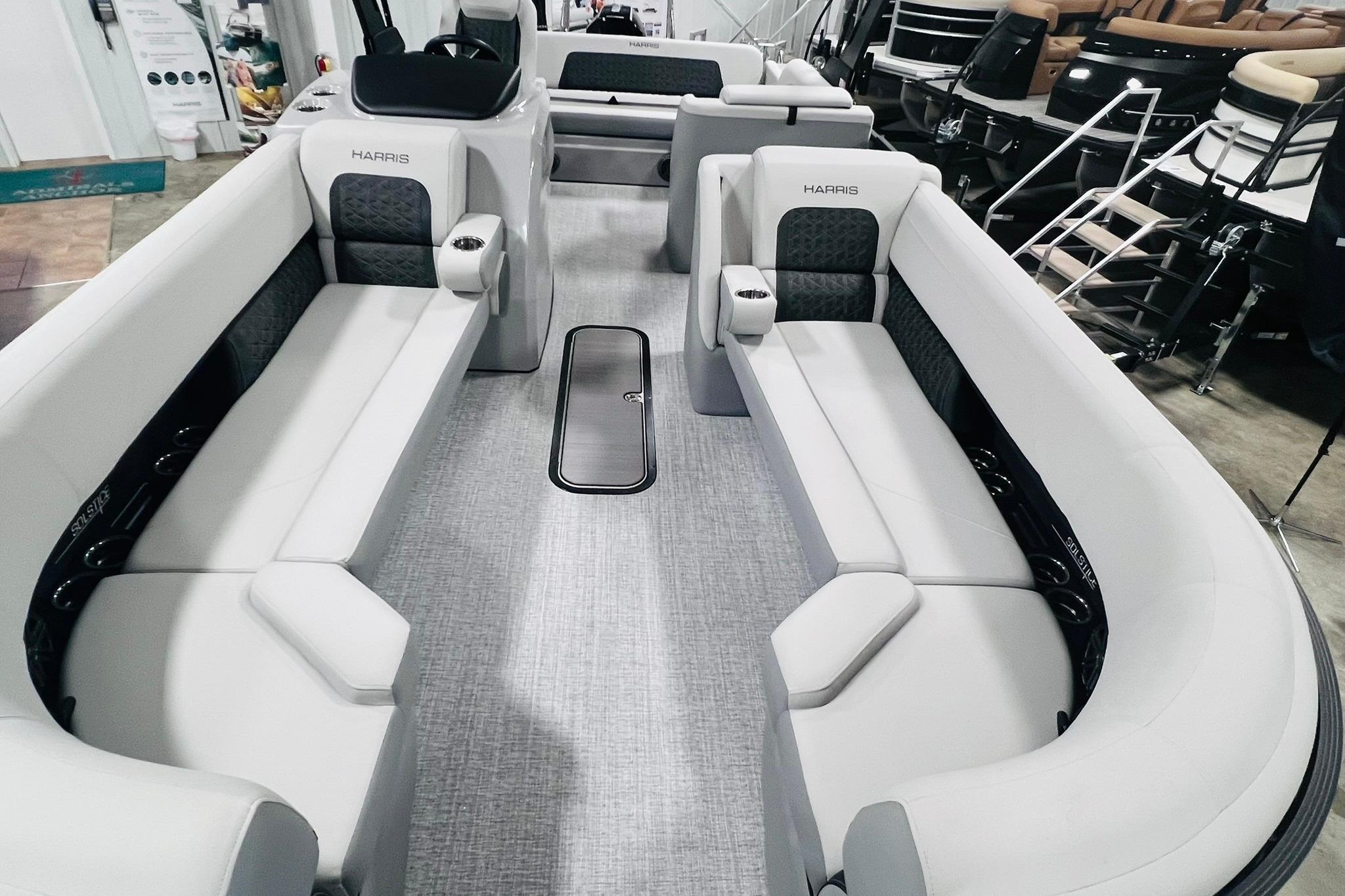 2025 Harris Solstice 250 boat interior with spacious seating and modern design.