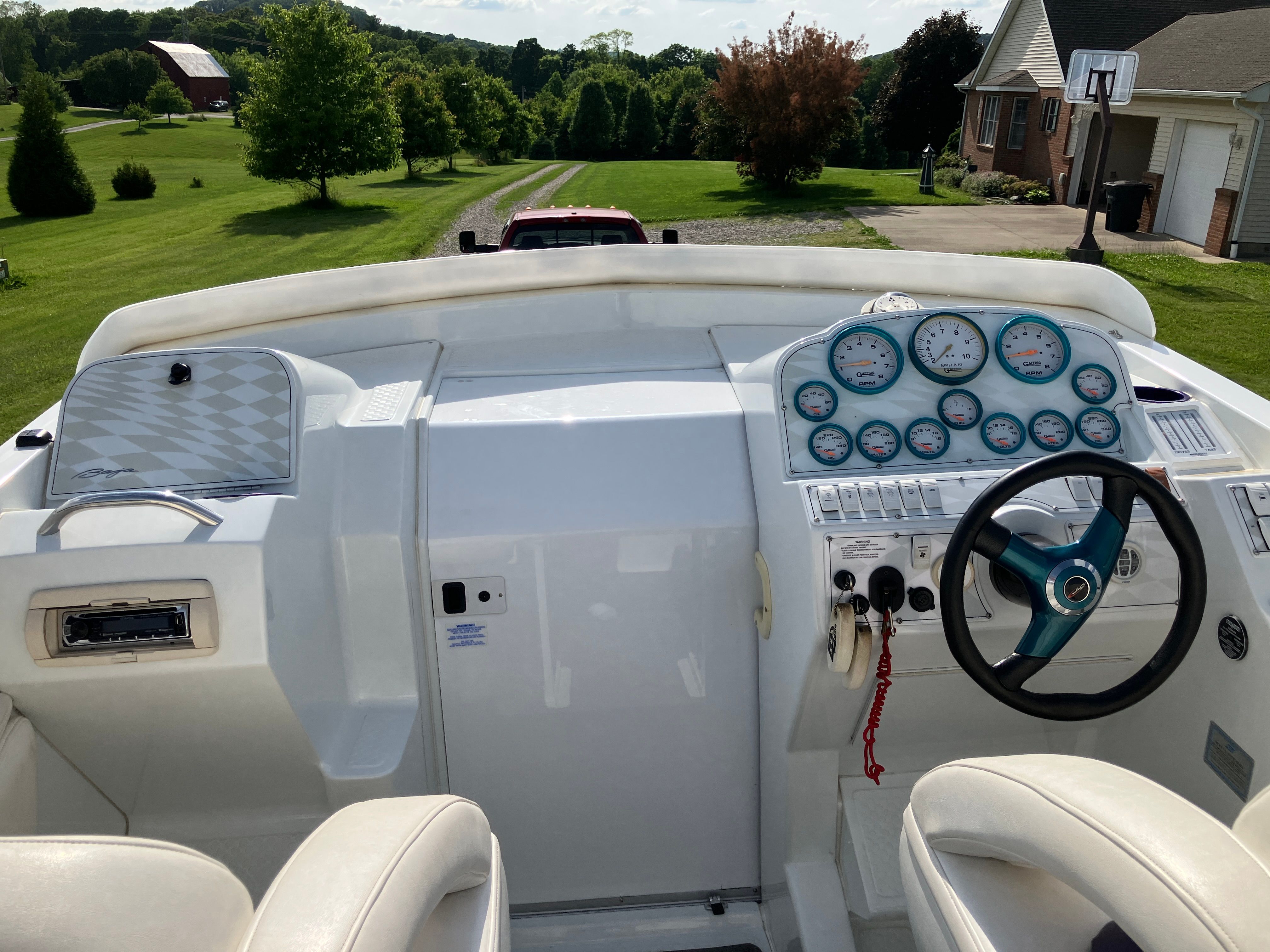 Interior view of a 2000 Baja 36 Outlaw boat.