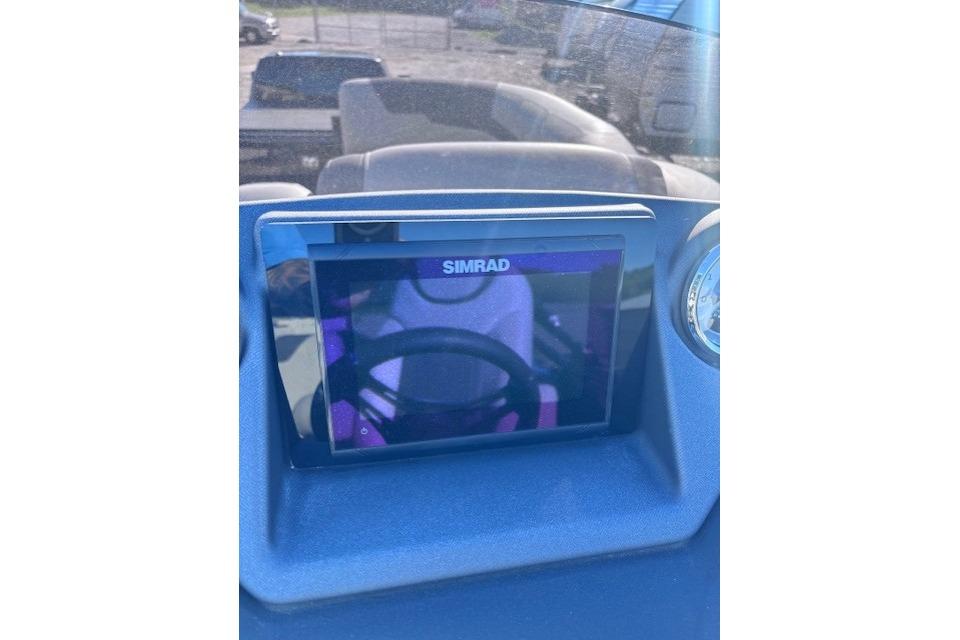 Simrad display on 2022 Sylvan L3 DLZ Bar boat dashboard.