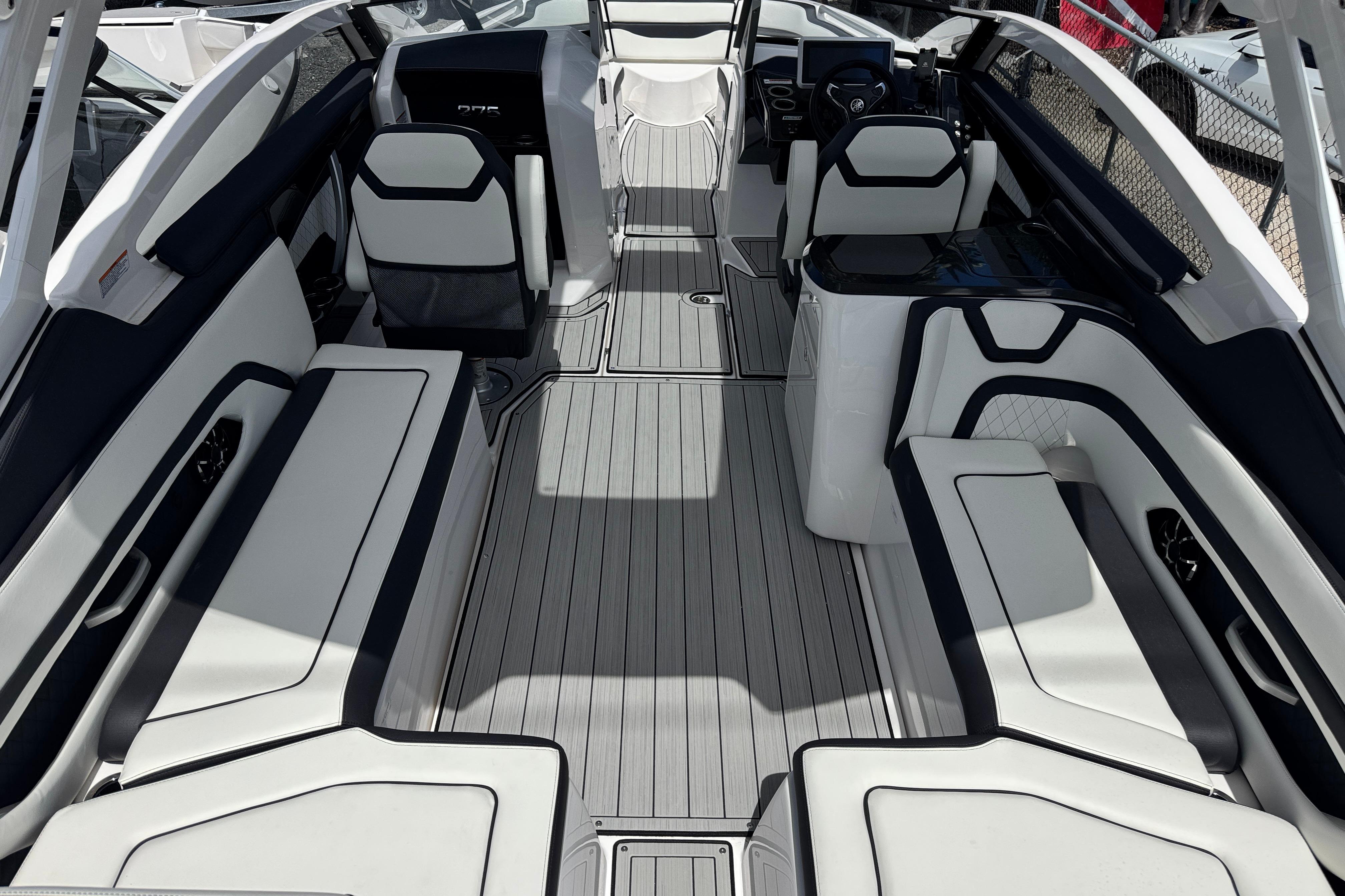 2026 Yamaha Boats 275SD interior with sleek seating and modern design.