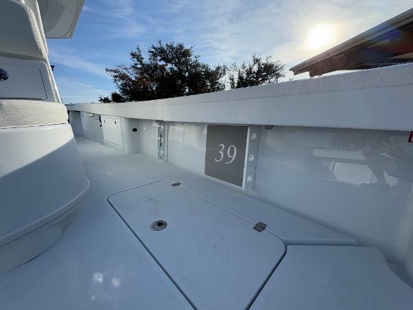 2025 Yellowfin 39 Offshore boat deck under clear sky.