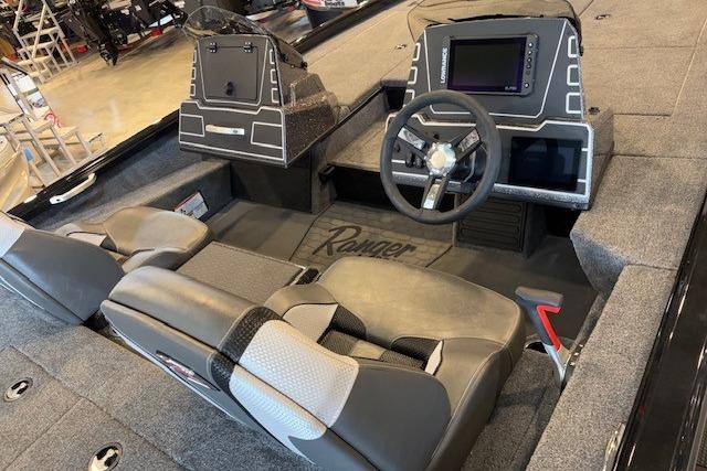 Interior of 2025 Ranger ALPHA 208 boat with modern dashboard and seating.