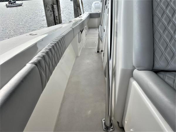 2020 Front Runner 39 Center Console boat interior with cushioned seating and sleek design.