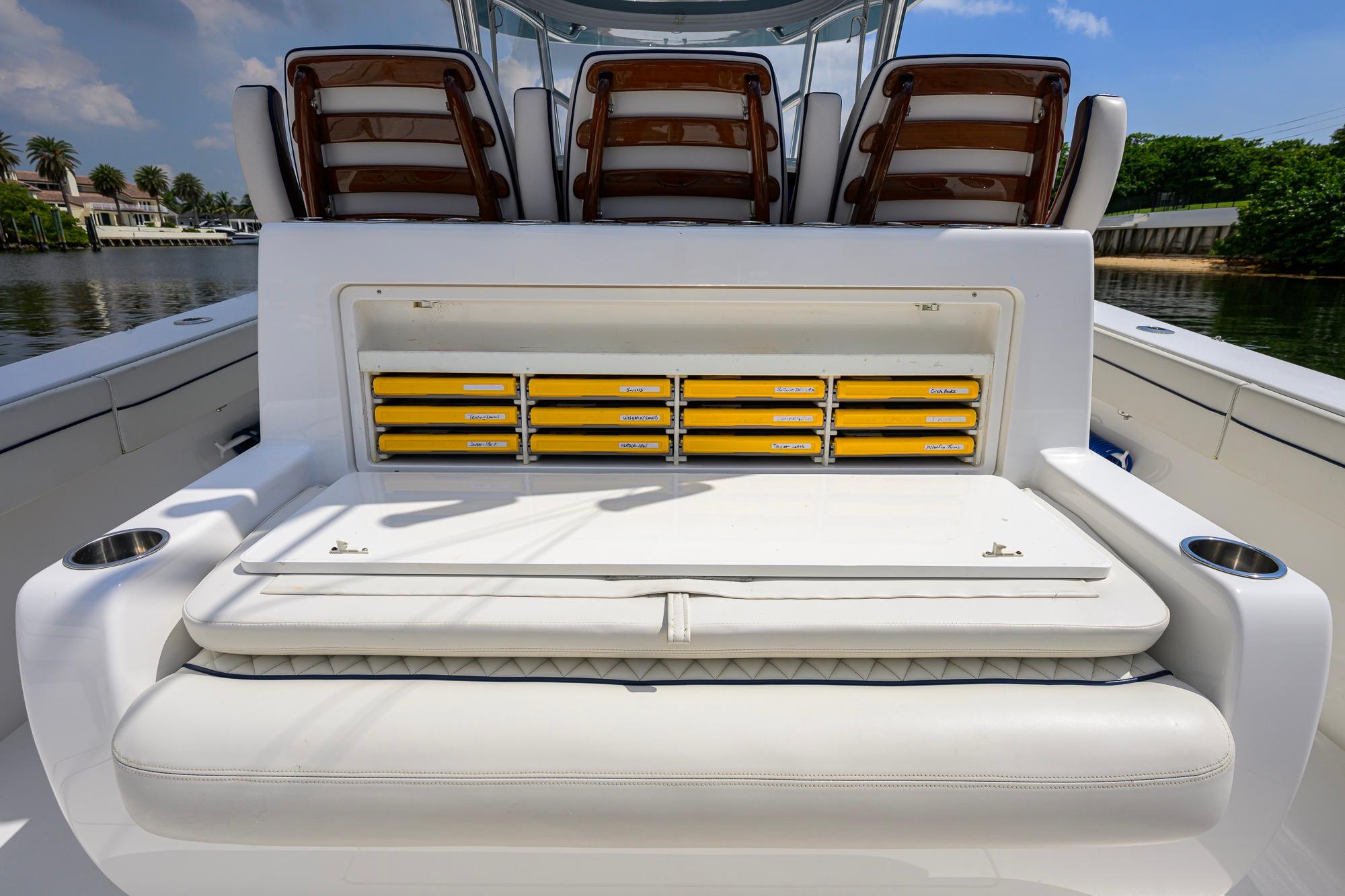 2020 Valhalla Boatworks V-41 with organized tackle storage and comfortable seating.