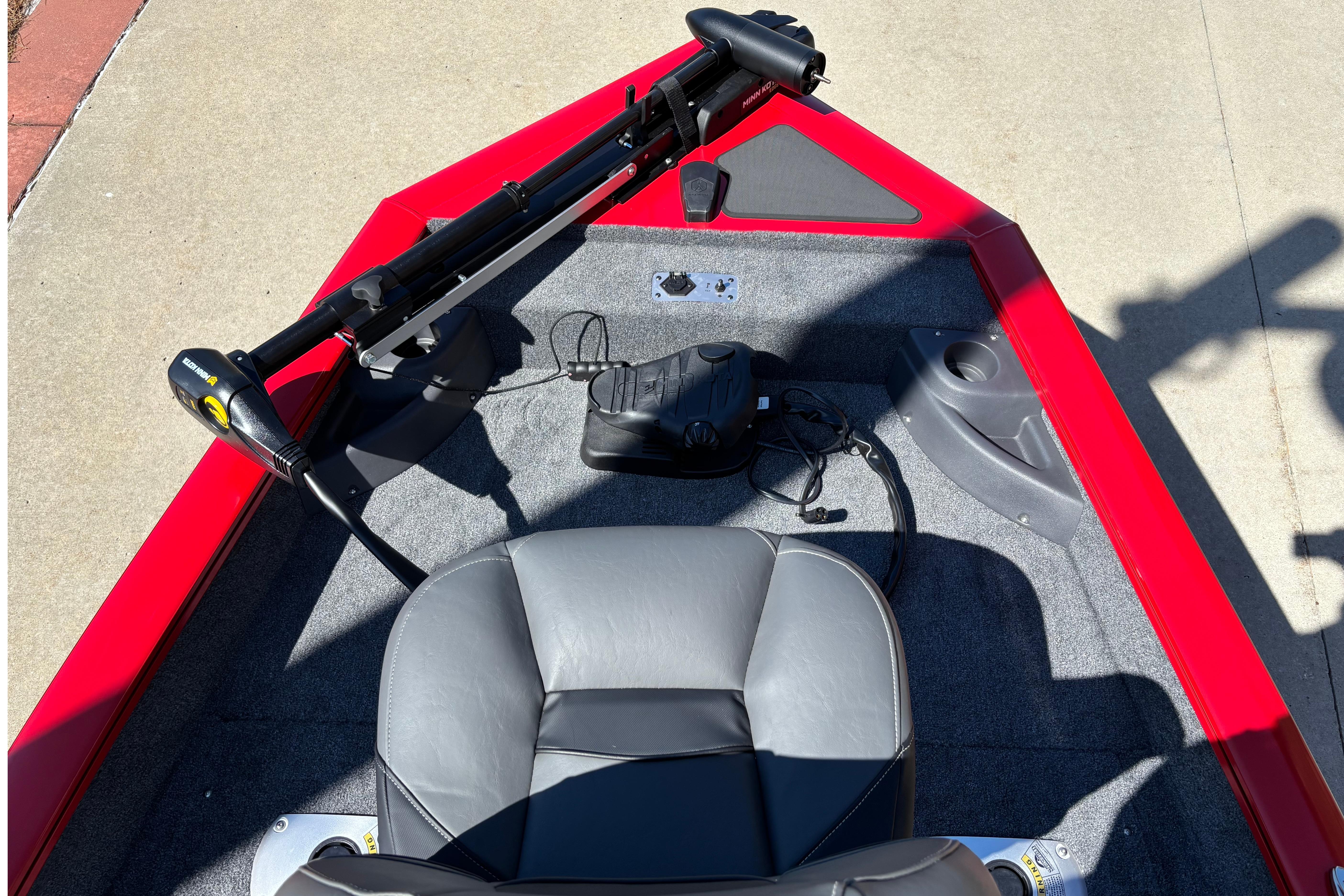 2026 Tracker Pro Team 175 Crappie Edition boat interior with trolling motor and seat.