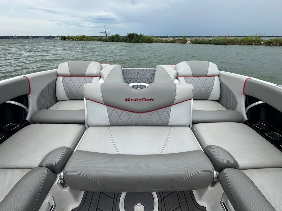 Interior of a 2015 MasterCraft X46 boat on the water.