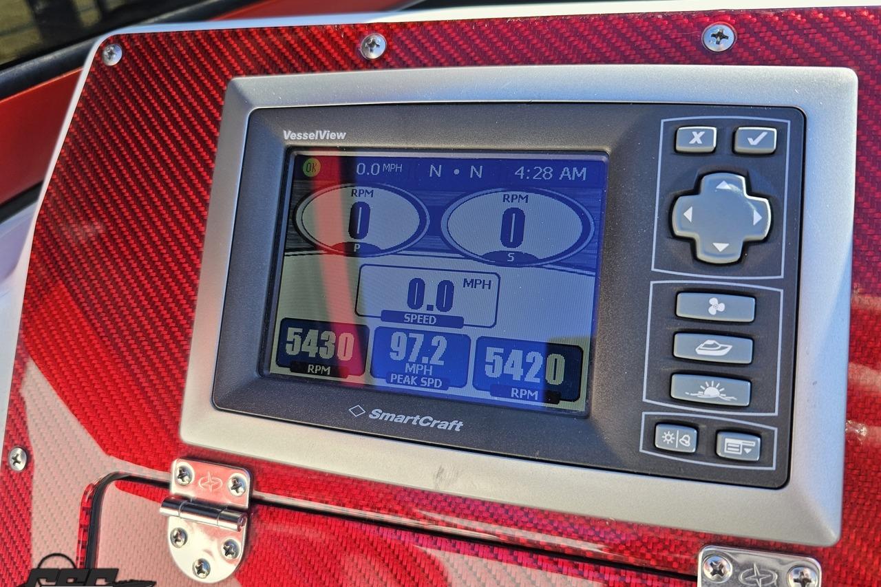 SmartCraft VesselView display on 2009 Fountain 47 Lightning boat dashboard.