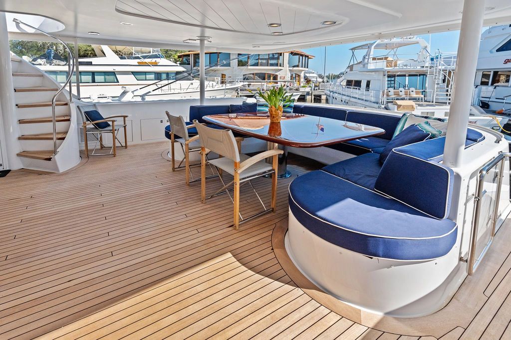 Luxurious deck of the 1999 Westport 112 yacht model.