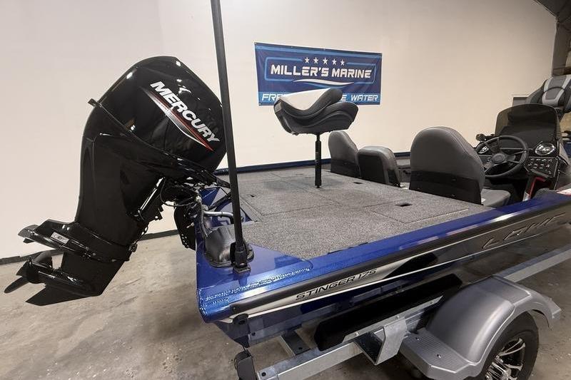 2026 Lowe Stinger 175C boat with Mercury engine at Miller's Marine showroom.