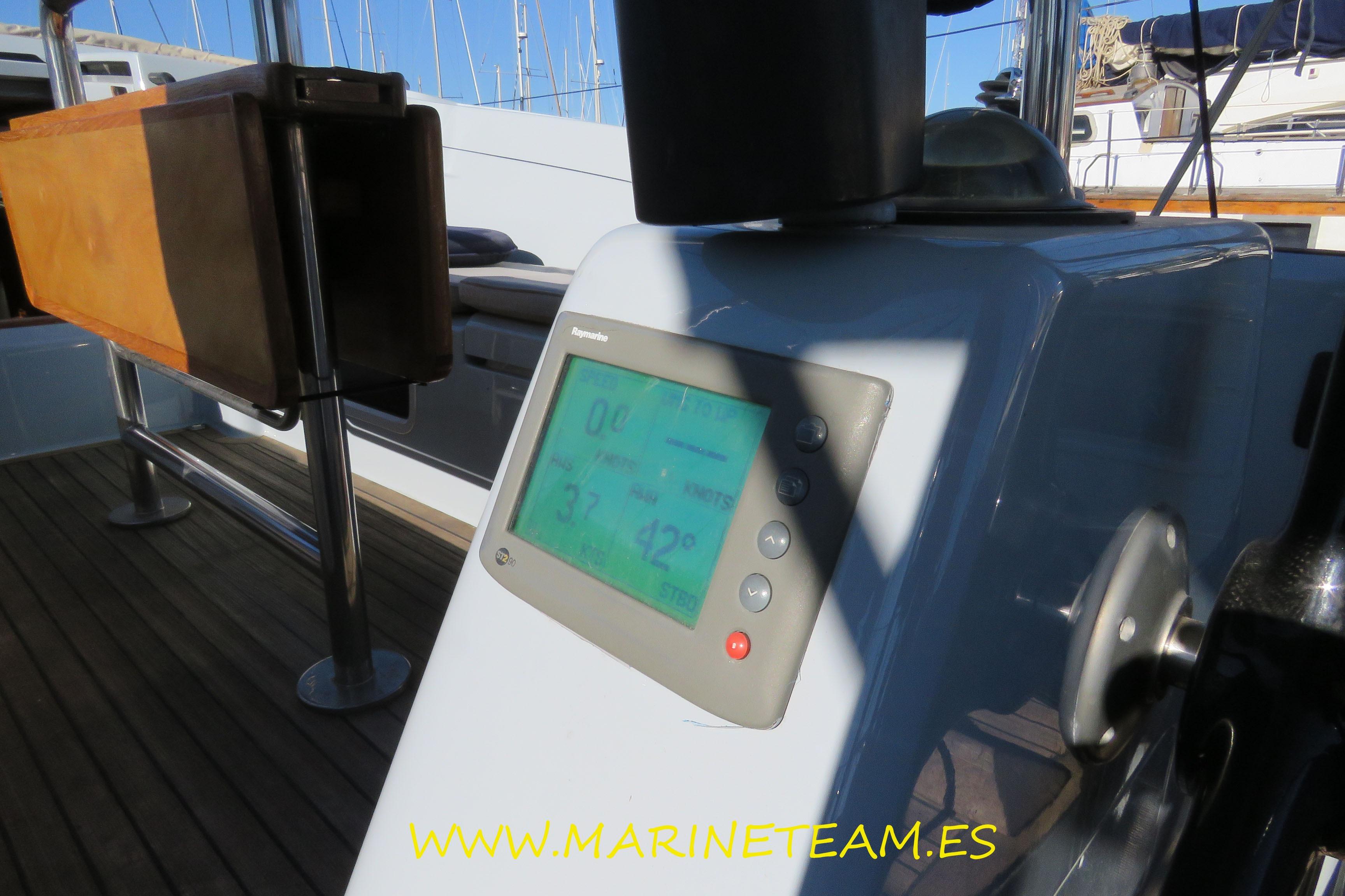 Control panel on a 2005 Shipman 50 yacht, displaying navigation data.