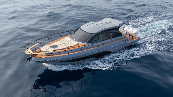 Luxurious 2025 Hanover 415 yacht cruising on open water.