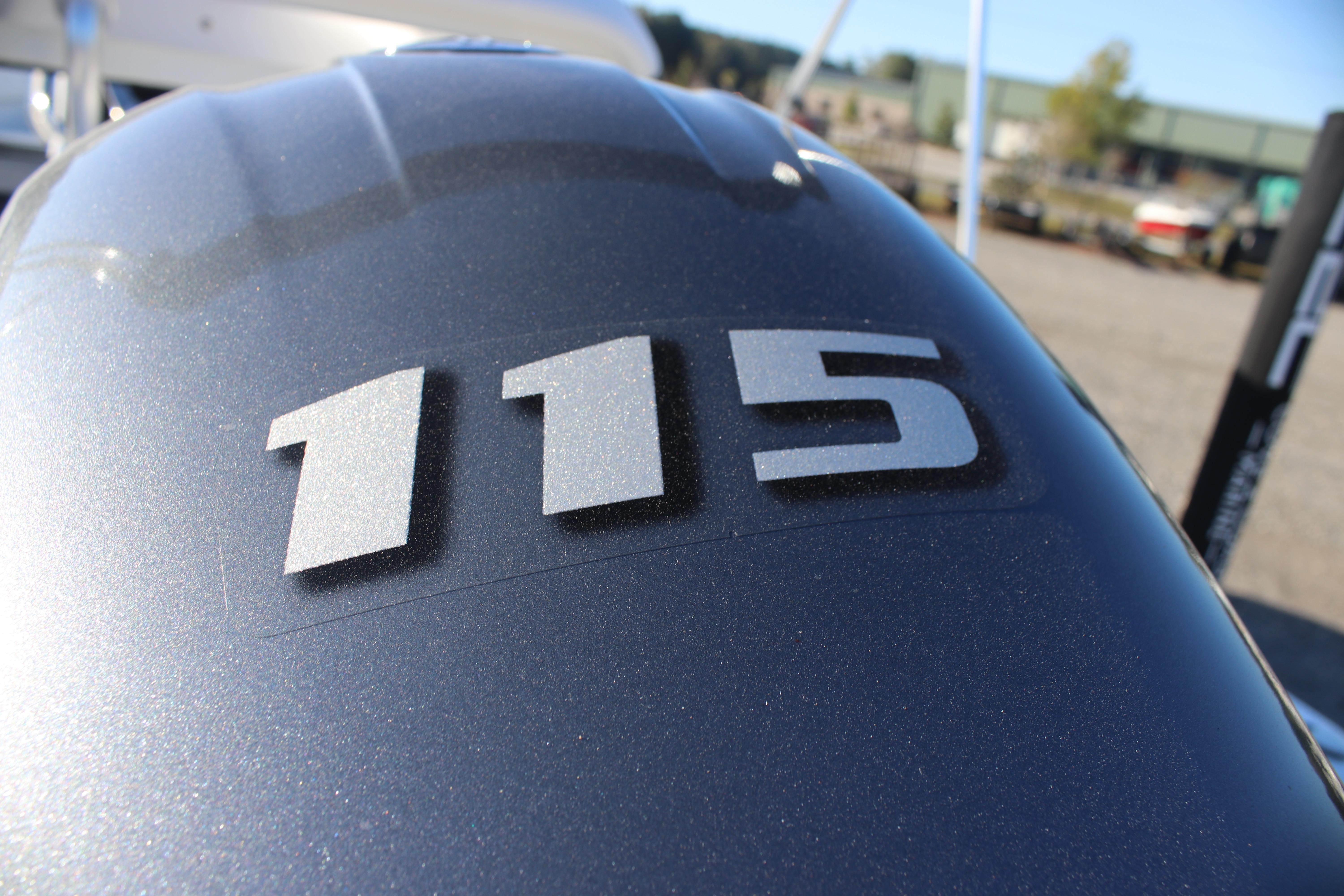 Close-up of 115 horsepower engine on 2026 Tidewater 180 CC Adventure boat.