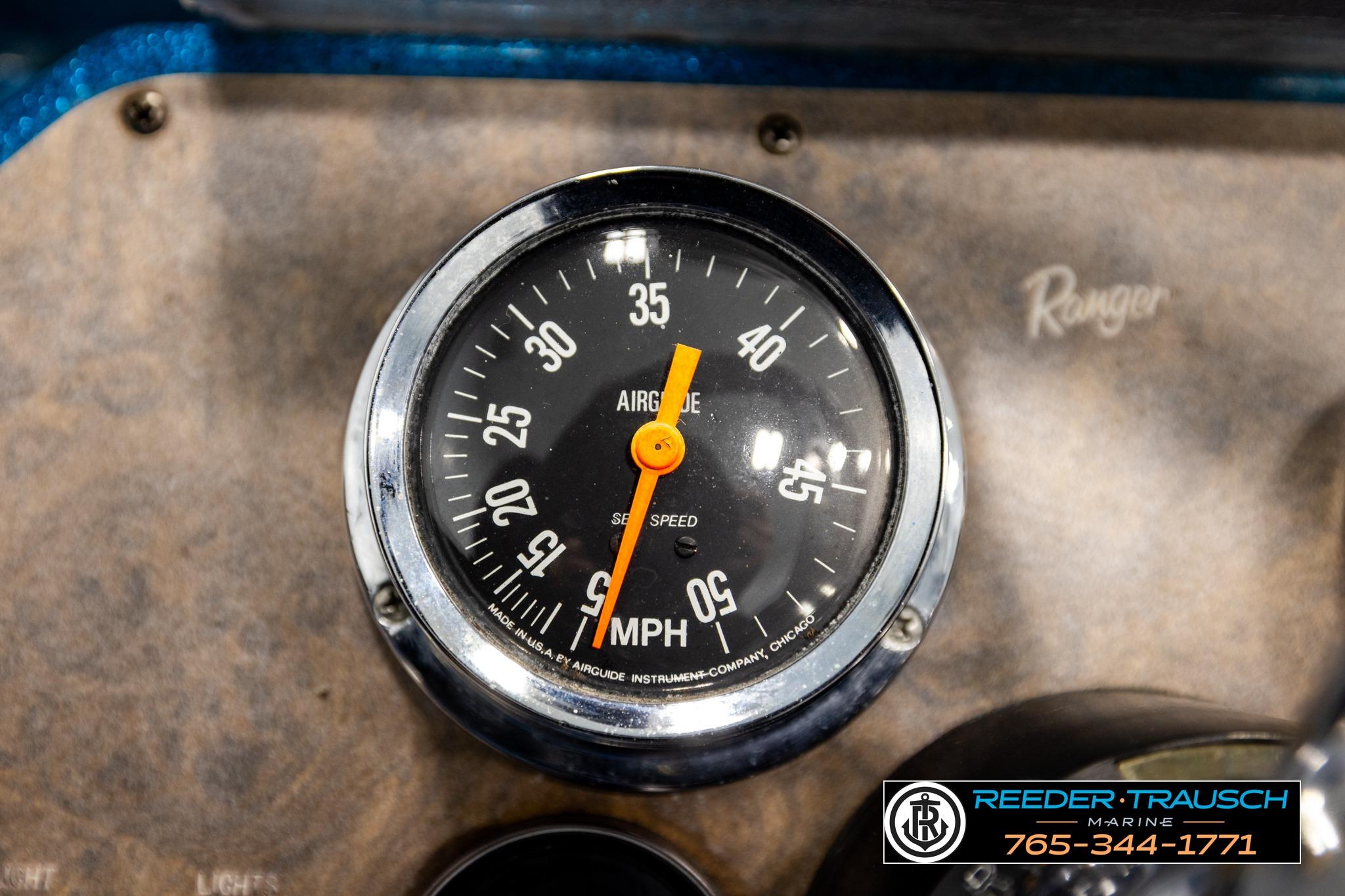 Close-up of a 1980 Ranger 175 VS speedometer, displaying speed in MPH.