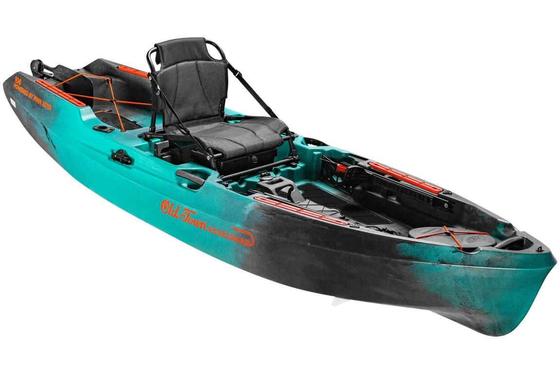 2023 Old Town 106 Sportsman Minn Kota Power kayak in teal and black.
