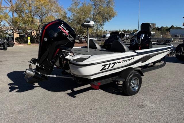 2026 Nitro Z17 boat with powerful outboard motor on a trailer.
