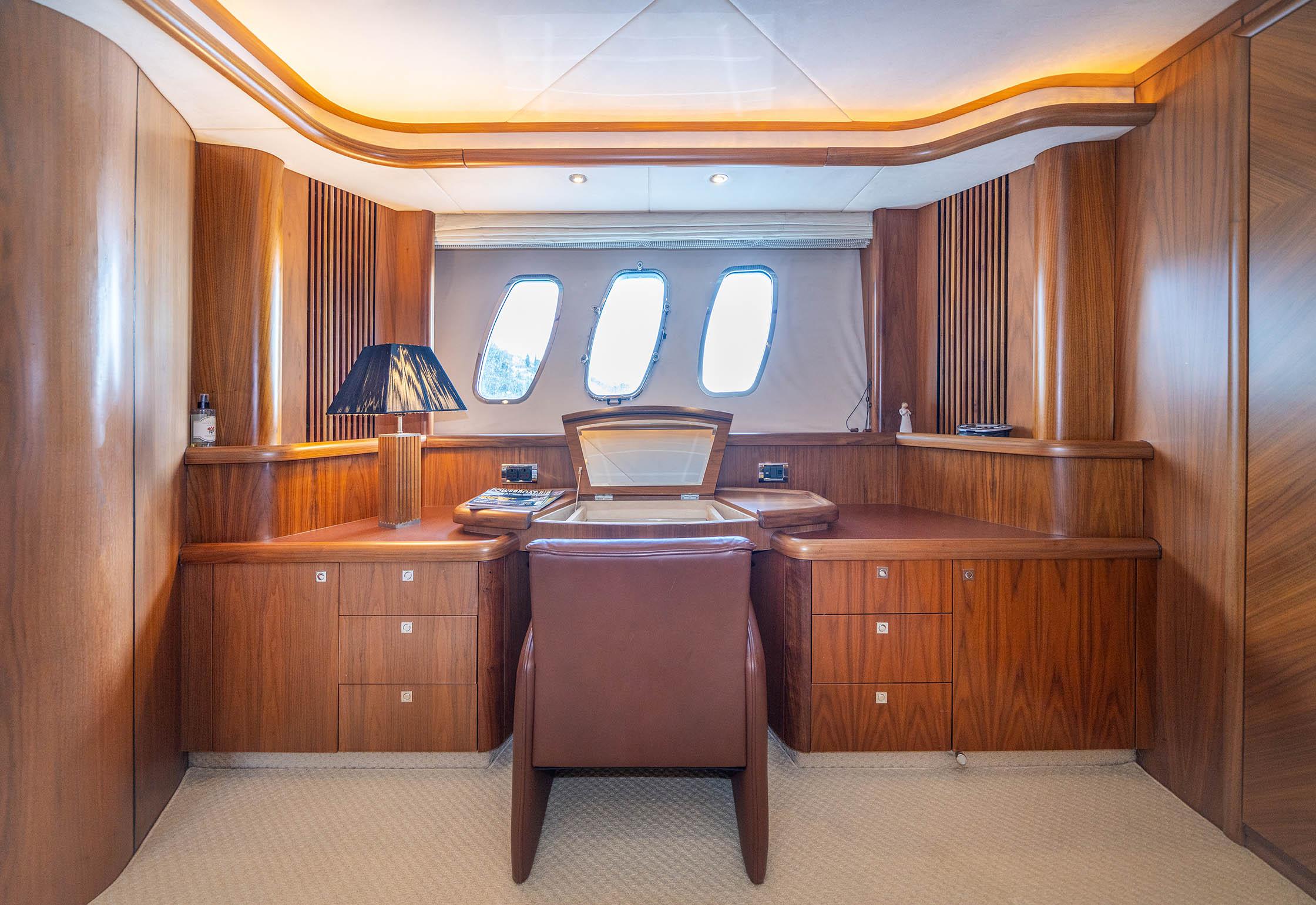 Luxurious interior of 2006 Sunseeker 82 Yacht with elegant wood finish and modern design.