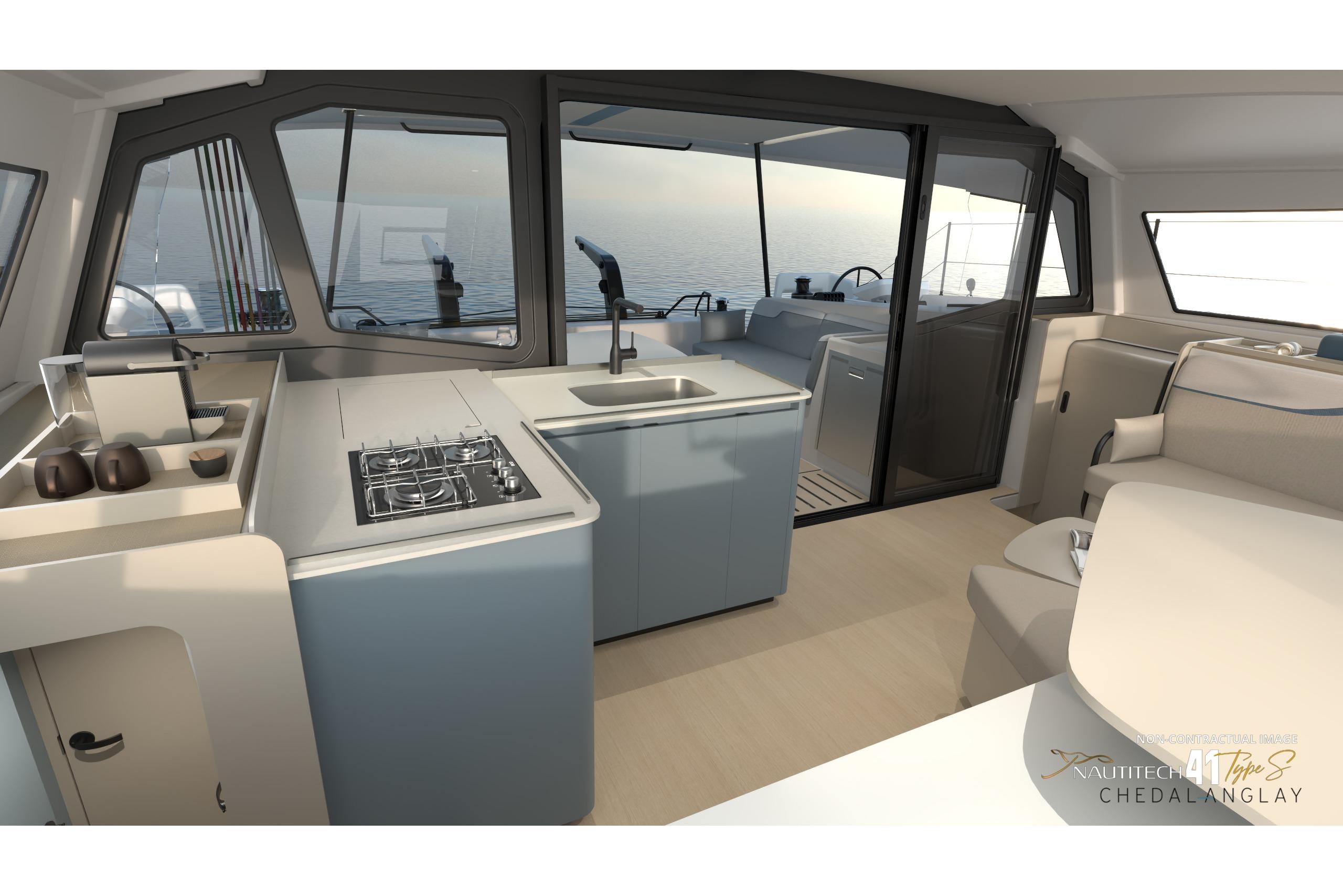 Interior of Nautitech 41 Type S yacht, model year 2026.