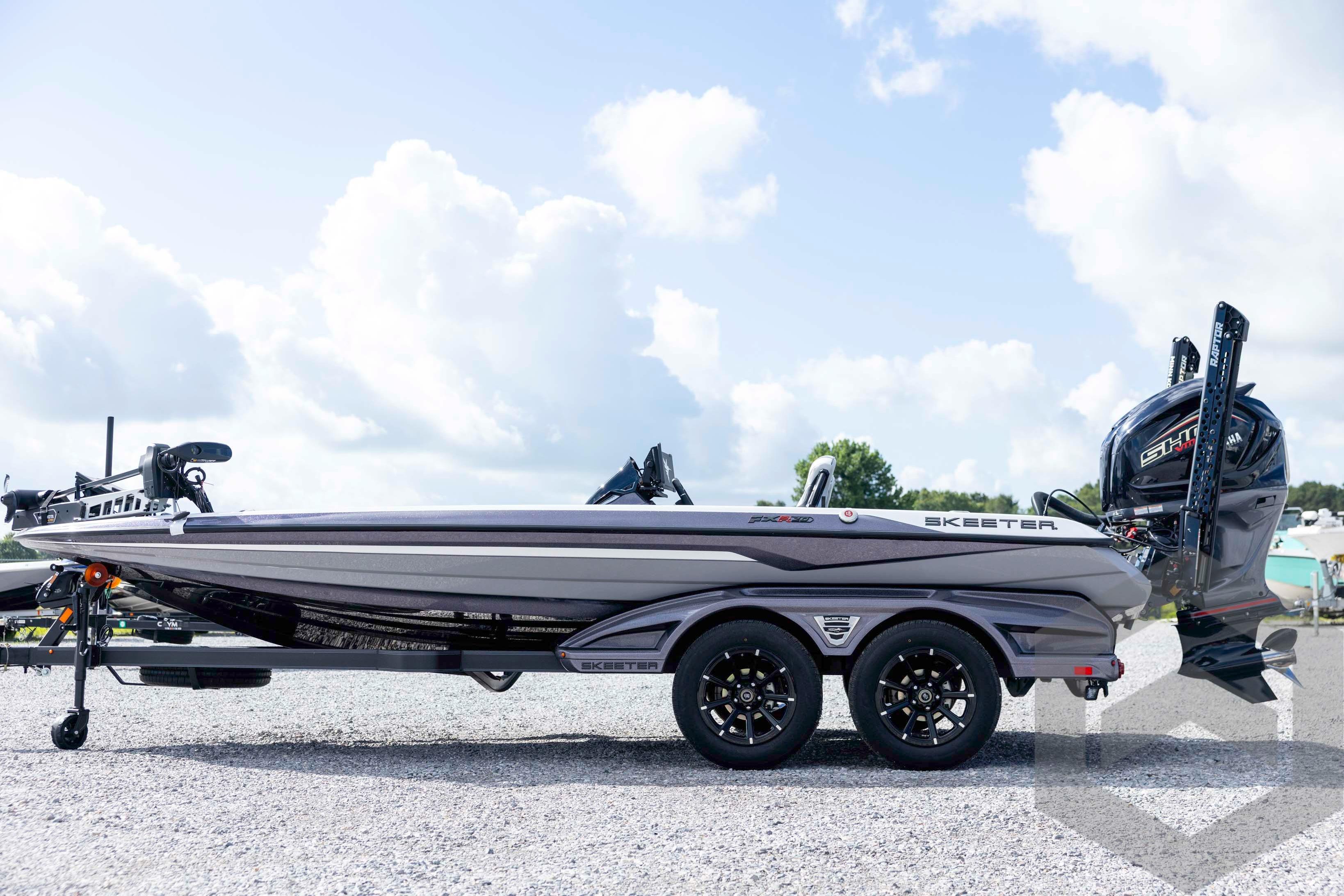 2026 Skeeter FXR20 FLEX boat on trailer, sleek design under a cloudy sky.
