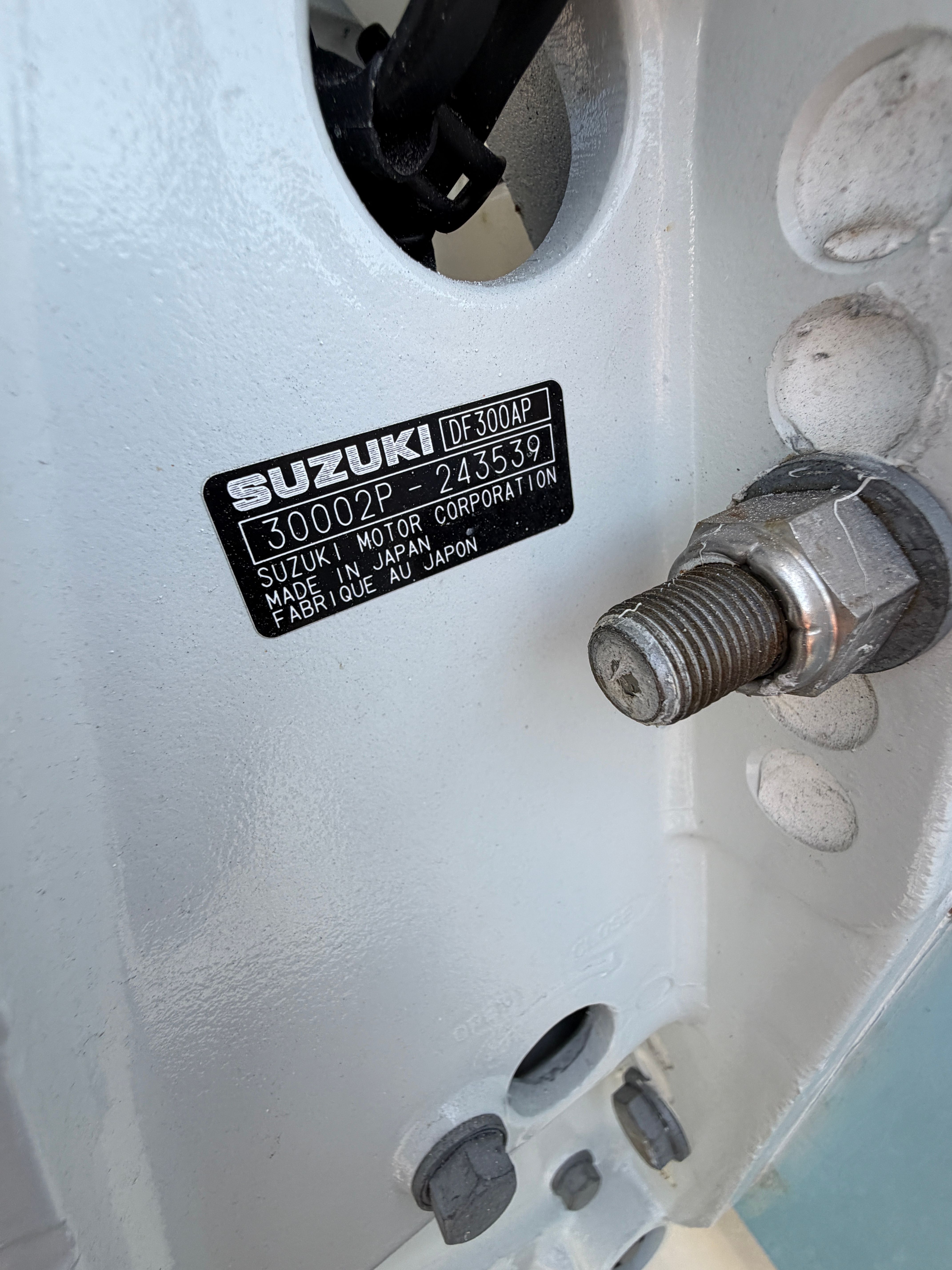 Suzuki DF300AP engine plate on McKee Craft 24 FREEDOM, year 2004.