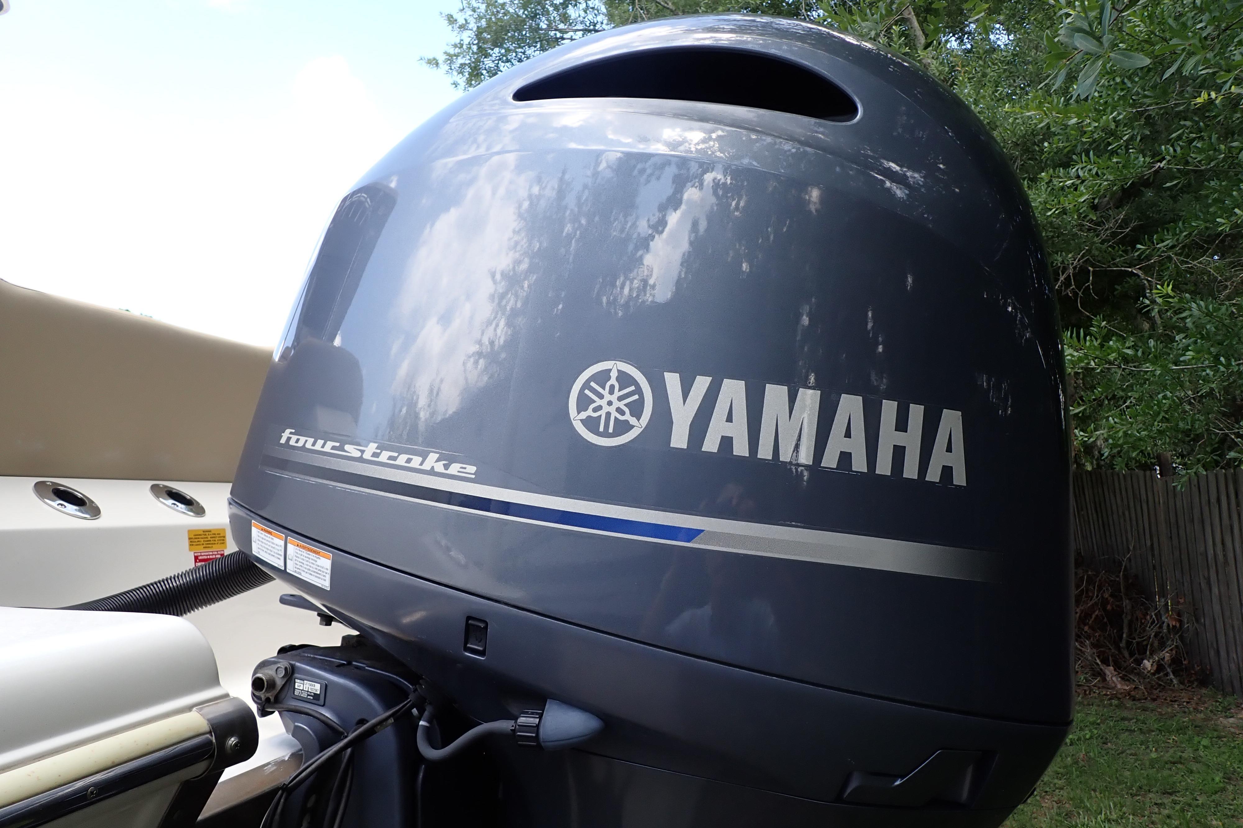 Yamaha four-stroke outboard motor on 2019 Key West 263 FS boat.
