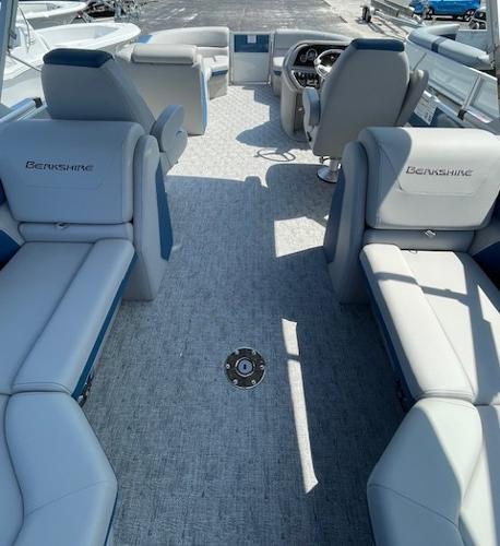 2025 Berkshire 22 RFX LE Tri-toon Pontoon with spacious seating and modern interior design.